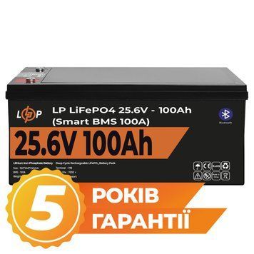 Акумулятор LP LiFePO4 24V (25,6V) - 100 Ah (2560Wh) (Smart BMS 100А) с BT пластик купити вигідно