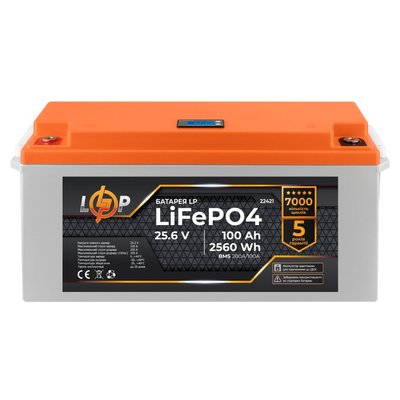 Акумулятор LP LiFePO4 24V (25,6V) - 100 Ah (2560Wh) (BMS 200/100А) пластик LCD для ДБЖ 4101 фото