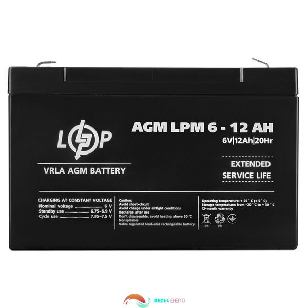 Акумулятор AGM LPM 6V - 12 Ah 4083 фото