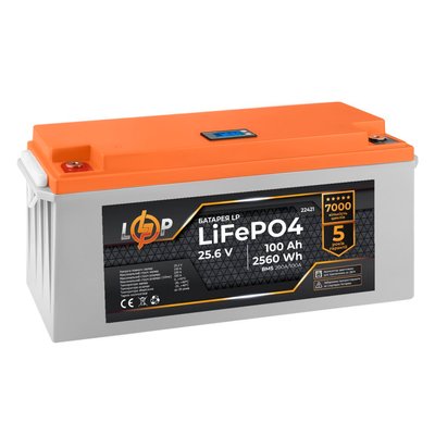Акумулятор LP LiFePO4 24V (25,6V) - 100 Ah (2560Wh) (BMS 200/100А) пластик LCD 4102 фото