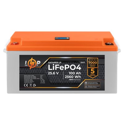 Акумулятор LP LiFePO4 24V (25,6V) - 100 Ah (2560Wh) (BMS 80/40А) пластик LCD 4106 фото